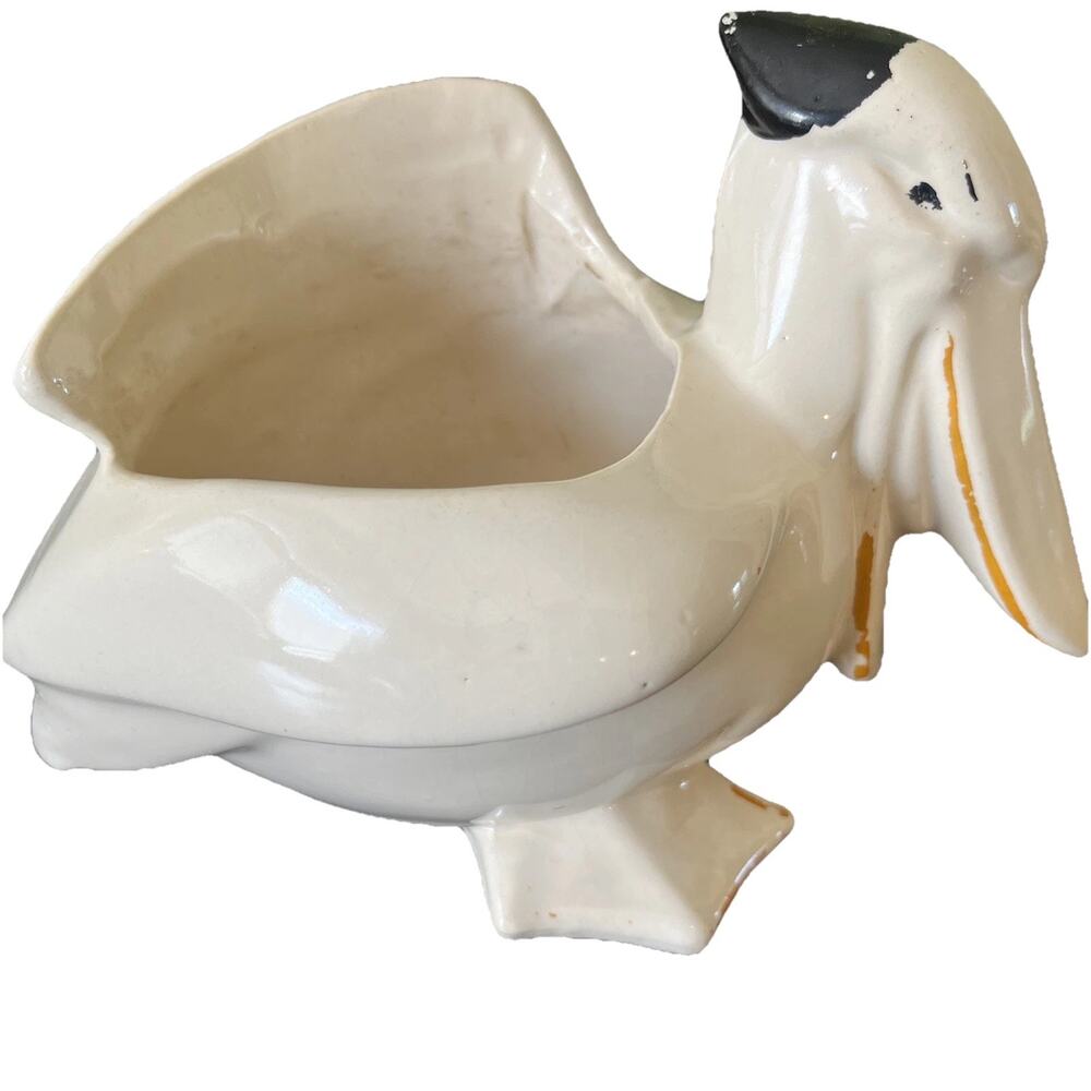 Vintage McCoy Pelican Planter Ivory White Art Pottery NM USA Marked 1940s